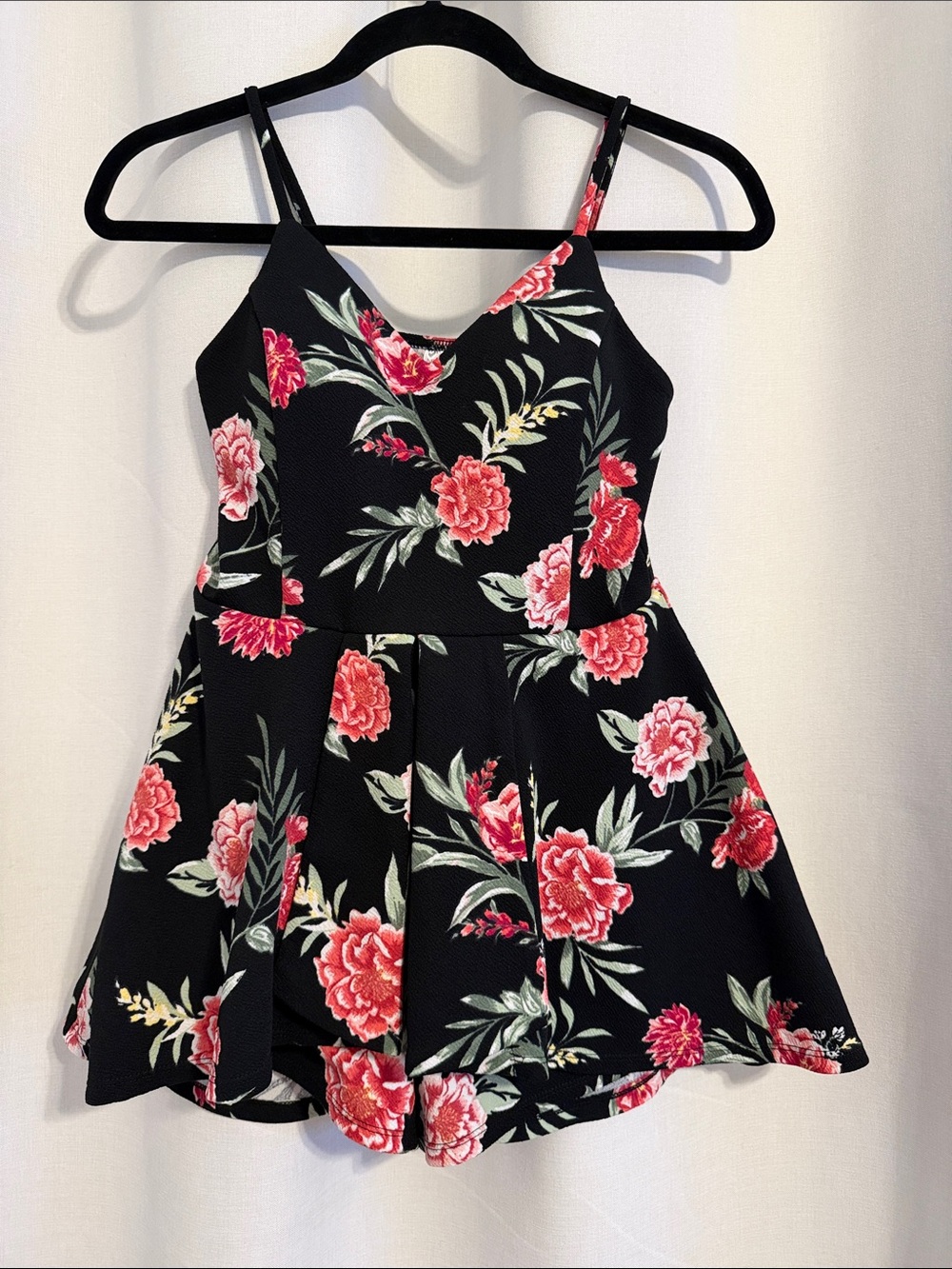 No Boundaries Black Floral Spaghetti-Strap Sundress - Picture 1 of 8